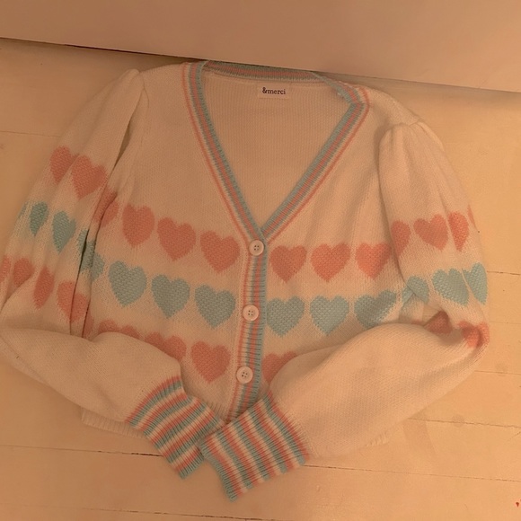 PINK AND BLUE HEART CARDIGAN SWEATER 💖💙 - Picture 3 of 5
